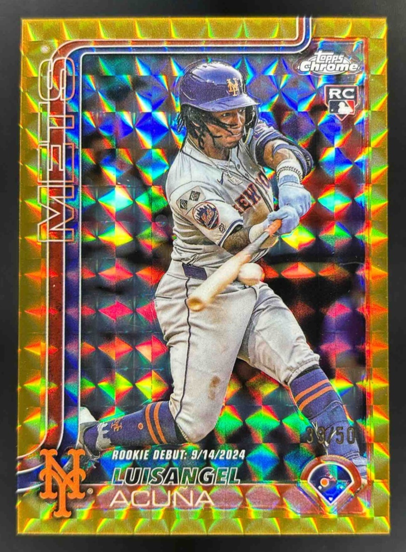 Card image for 2025 Topps Chrome Update Luisangel Acuna Gold Geometric Refractor /50 RC