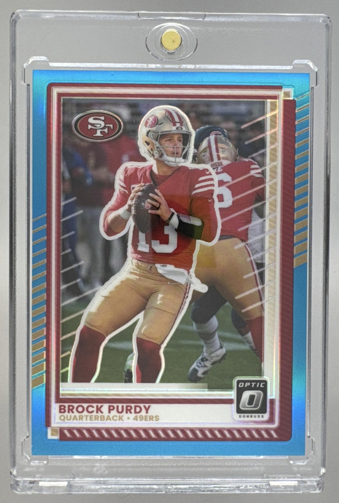 Card image for 2025 Panini Donruss Optic Brock Purdy Aqua Prizm /349 #38 49ers