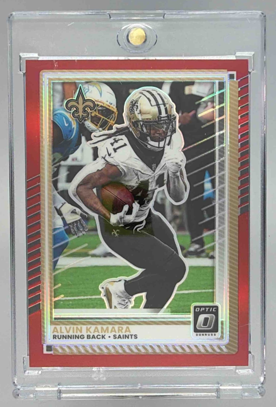 Card image for 2025 Panini Donruss Optic Alvin Kamara Red Prizm /149 #9 Saints
