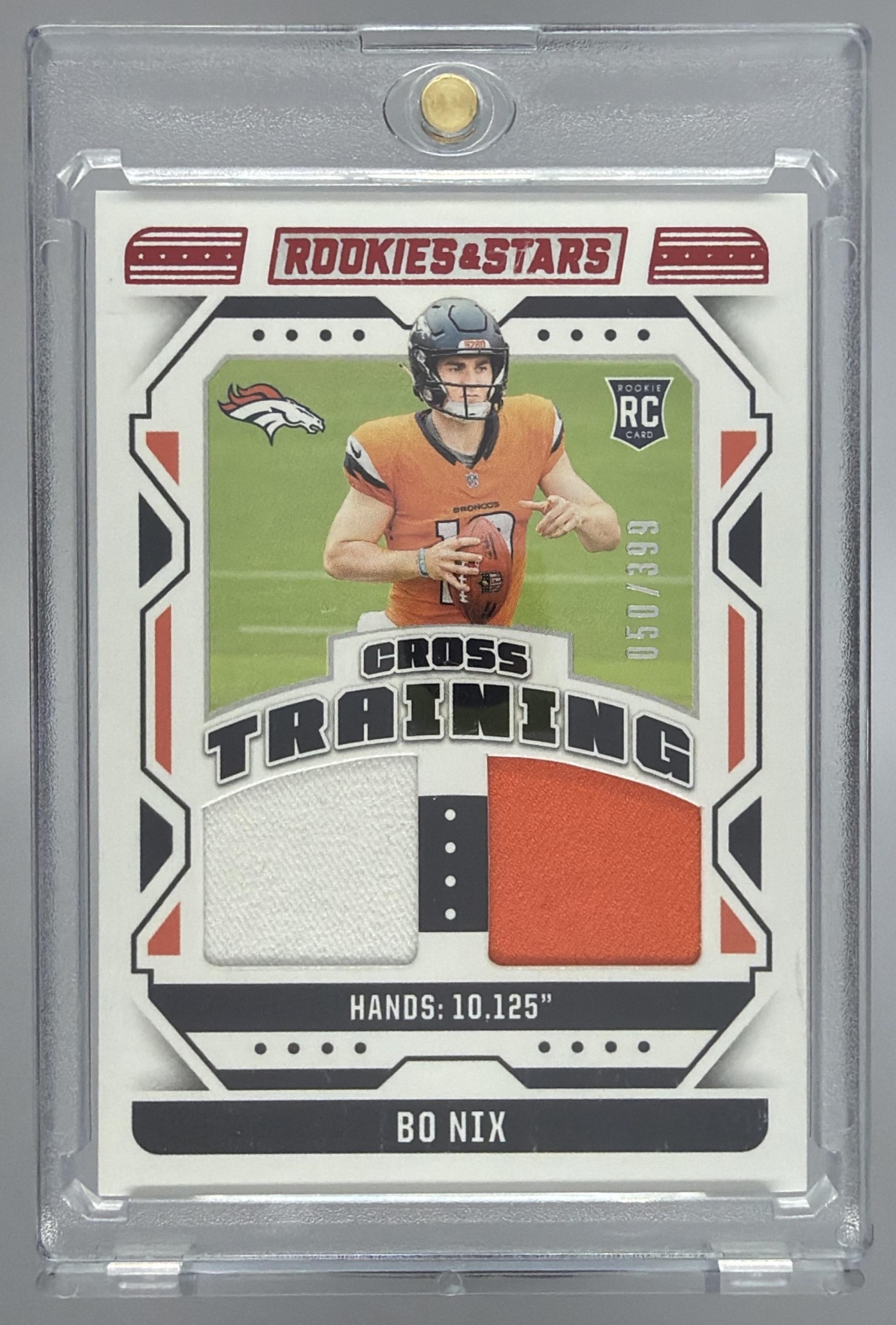 Card image for 2024 Panini Rookies & Stars Bo Nix Cross Training /399 #CT-BN MEM RC Broncos