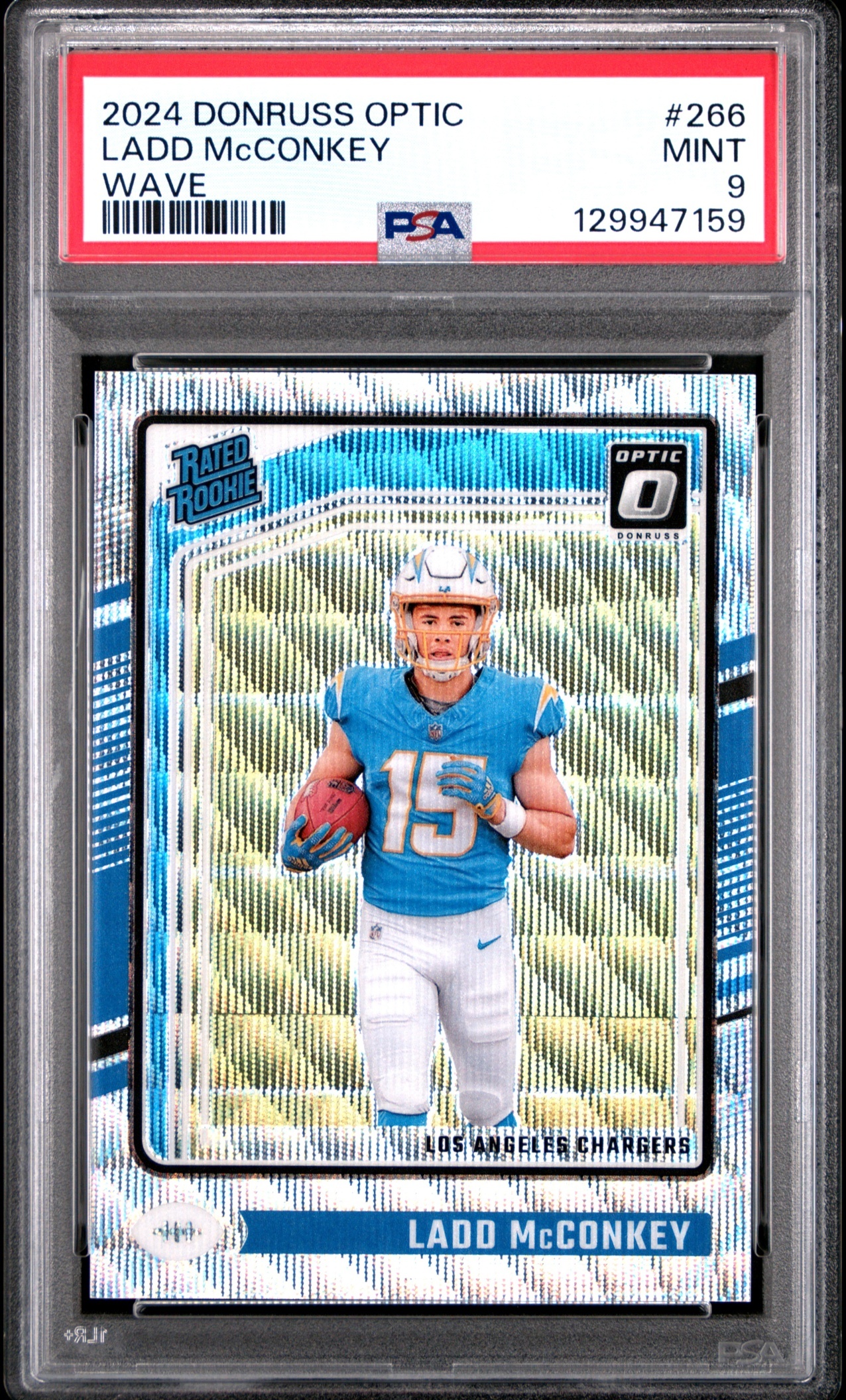 Card image for 2024 Panini Donruss Optic Ladd McConkey Wave /300 #266 Rated Rookie Chargers