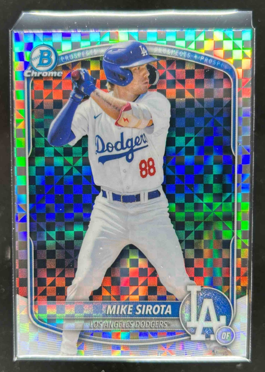 Card image for Mike Sirota 2025 Bowman Baseball Draft Chrome X-Fractor Los Angeles Dodgers