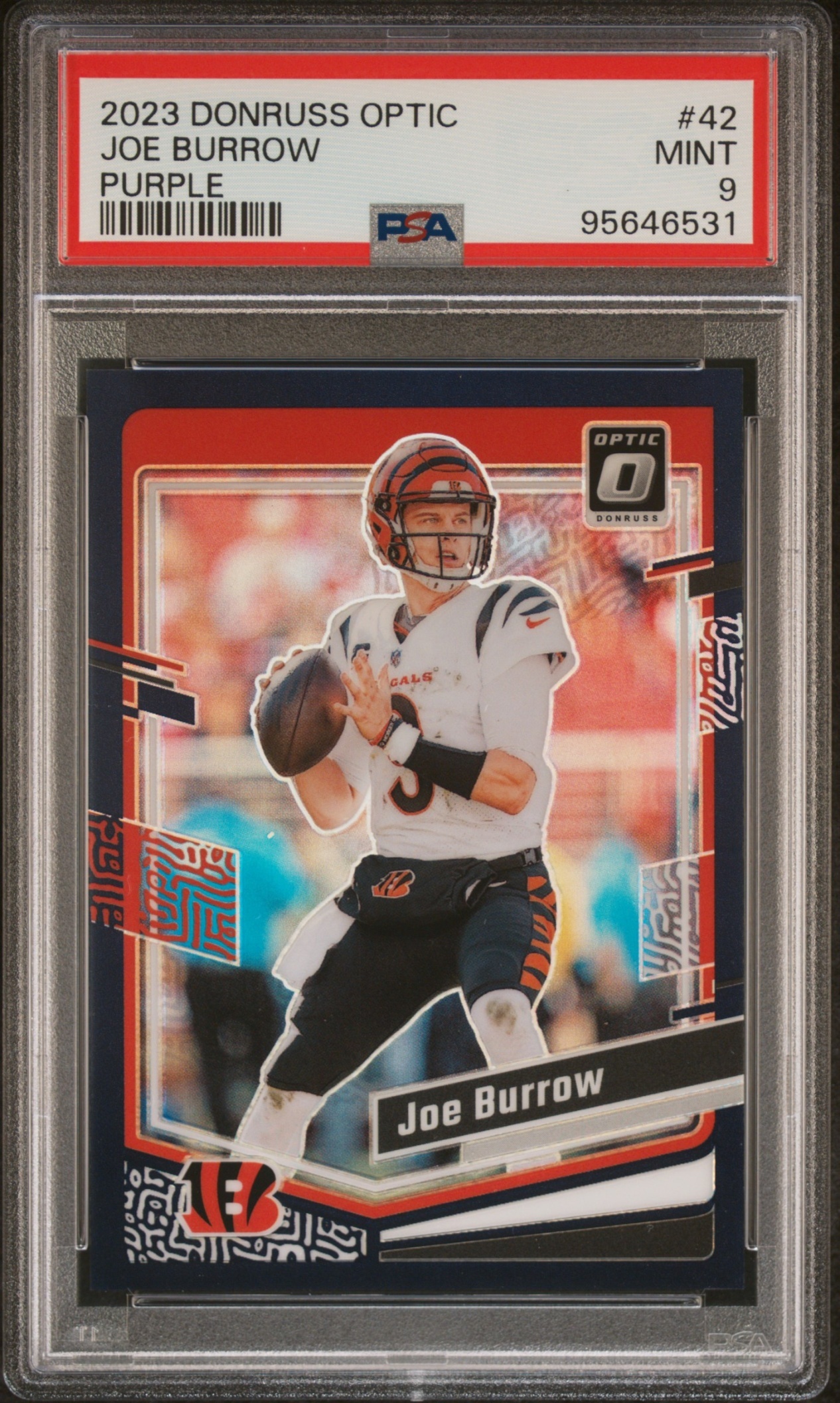 Card image for 2023 Panini Donruss Optic Joe Burrow Purple Prizm /50 #42 Bengals