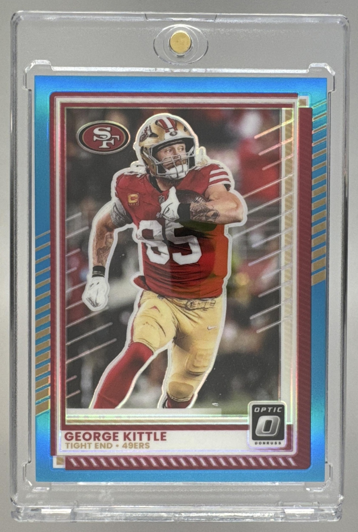 Card image for 2025 Panini Donruss Optic George Kittle Aqua Prizm /349 #48 49ers