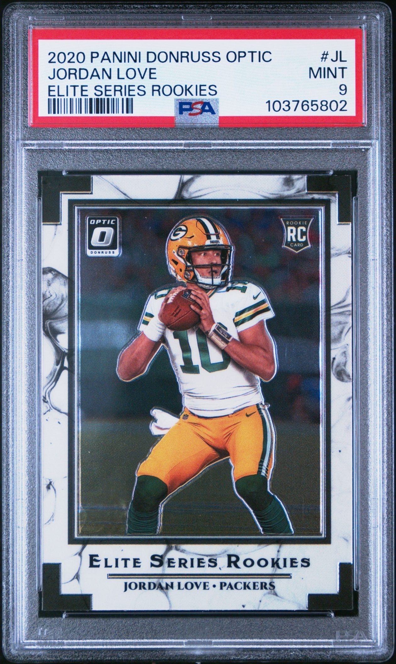 Card image for 2020 Panini Donruss Optic Jordan Love Rookie Elite Series #ESR-JL RC Packers