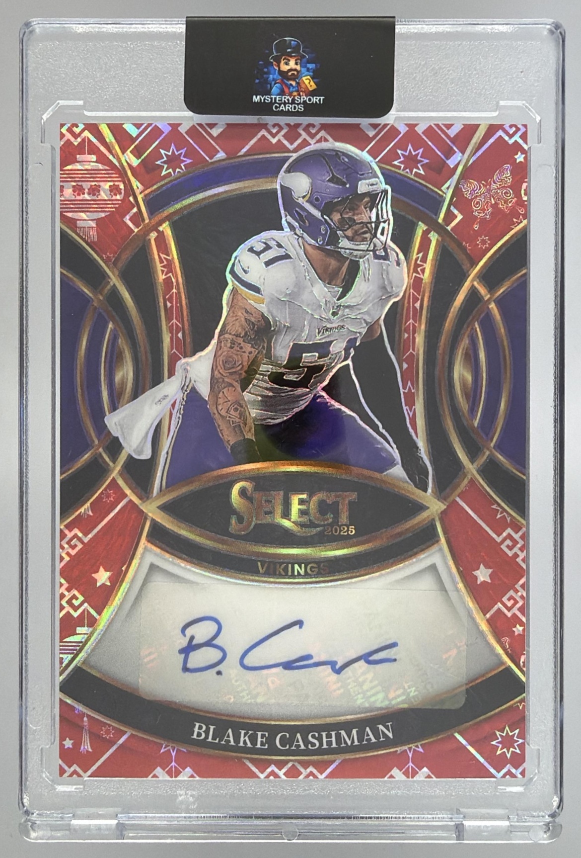 Card image for 2025 Panini Select Blake Cashman Signatures Lucky Envelope Prizm /8 #SP-BCN Auto Vikings