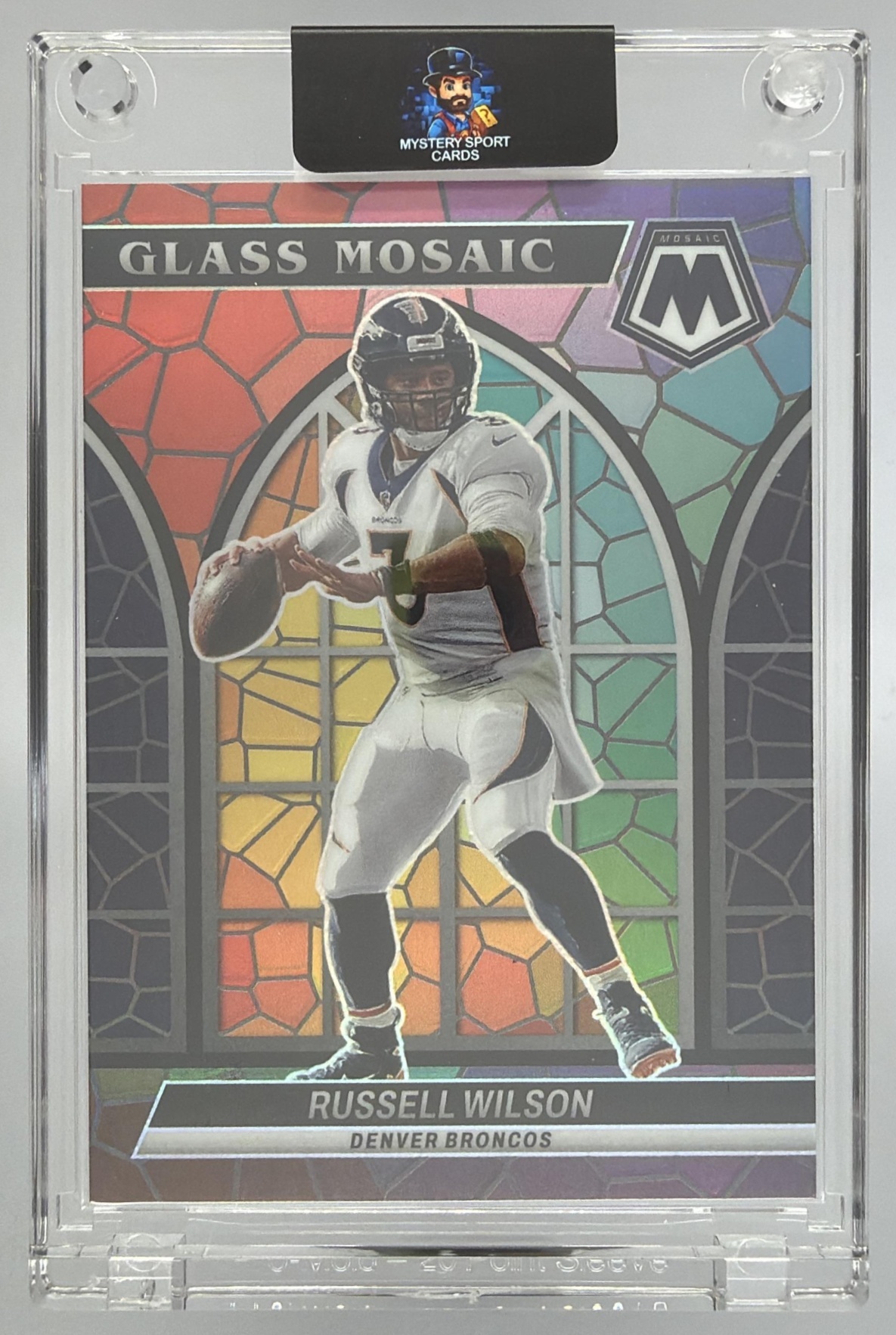 Card image for 2022 Panini Football Mosaic Russell Wilson Glass Mosaic #GM-8 Denver Broncos