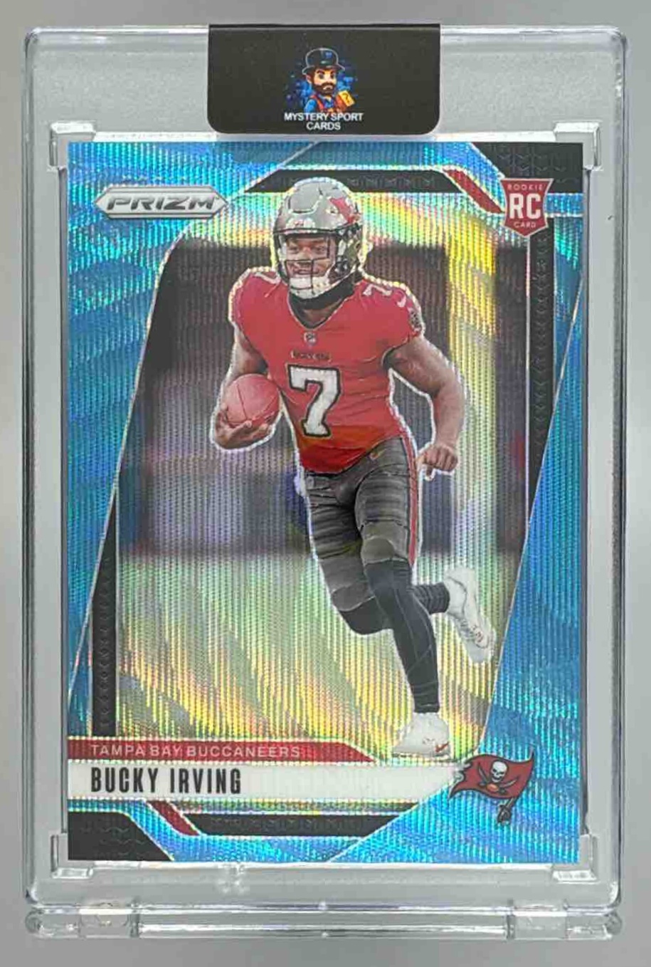 Card image for 2024 Panini Prizm Bucky Irving Blue Wave /230 #316 RC Buccaneers
