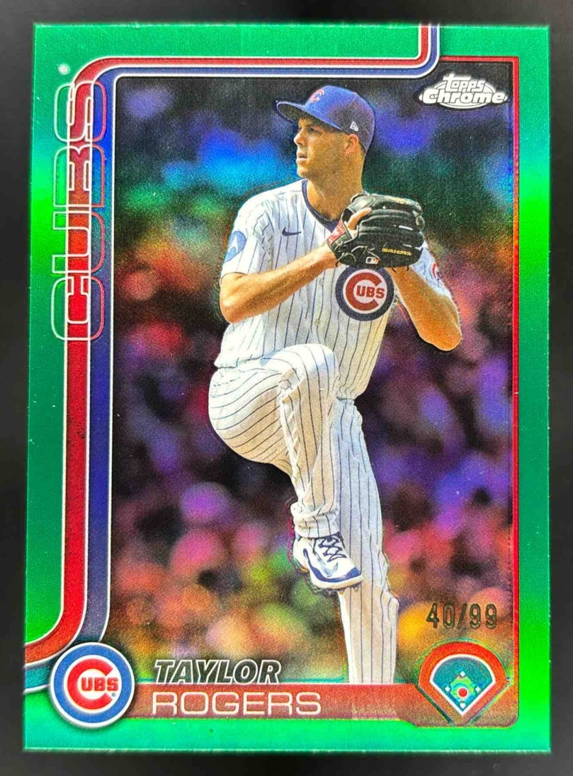 Card image for 2025 Topps Chrome Update Taylor Rogers Green Refractor /99 #USC147 Cubs