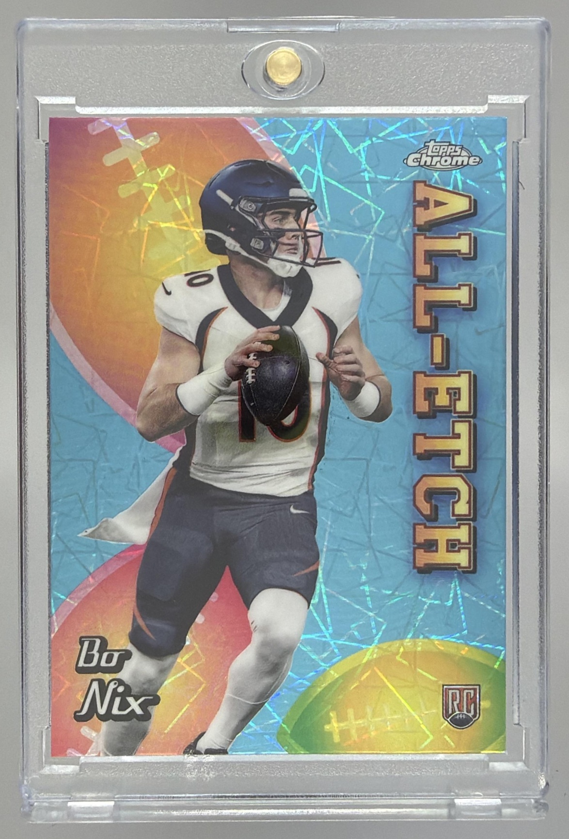Card image for 2024 Topps Football Chrome Bo Nix All-Etch #CAE-BN RC Denver Broncos