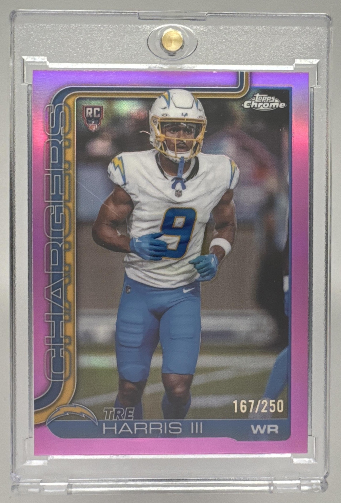 Card image for 2025 Topps Chrome Tre Harris III Rookie Pink Wave Refractor /250 #338 RC Chargers