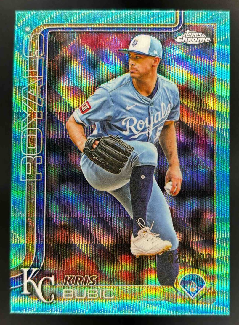 Card image for 2025 Topps Chrome Update Kris Bubic Aqua Wave Refractor /199 #USC115 Royals
