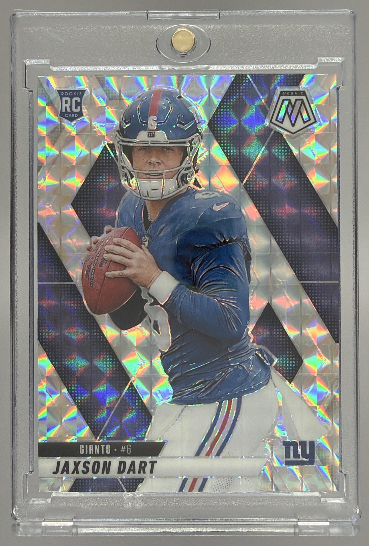 Card image for 2025 Panini Mosaic Jaxson Dart Rookies Mosaic Prizm #362 RC Giants