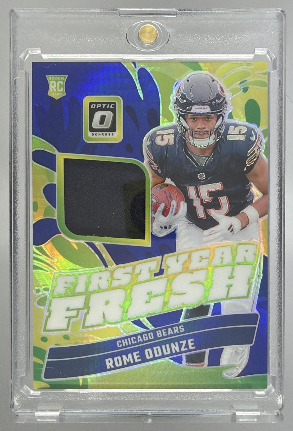 Card image for 2024 Panini Donruss Optic Rome Odunze First Year Fresh Blue Hyper #FYF-ROE MEM RC Bears