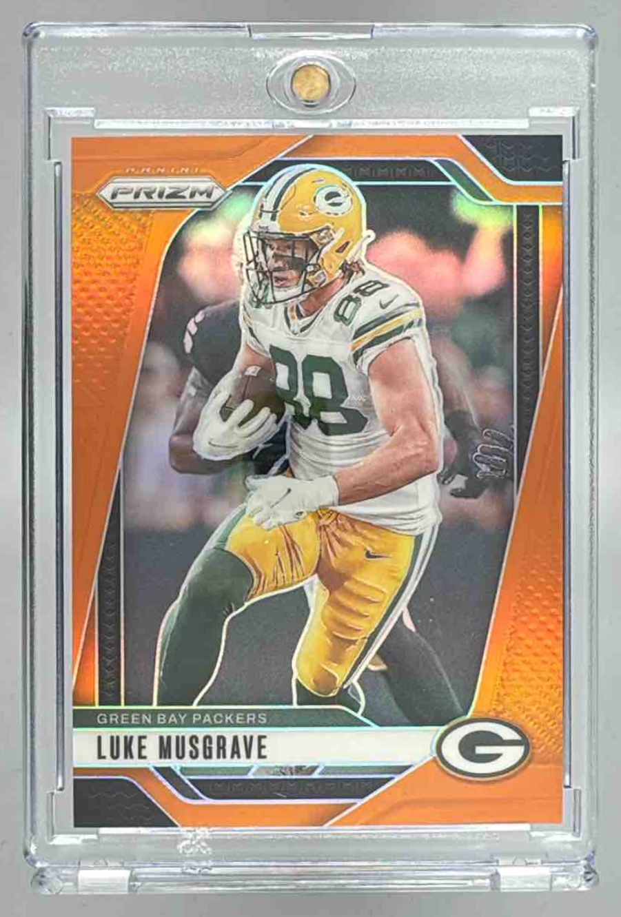Card image for 2024 Panini Football Prizm Luke Musgrave Orange /249 #105 Green Bay Packers