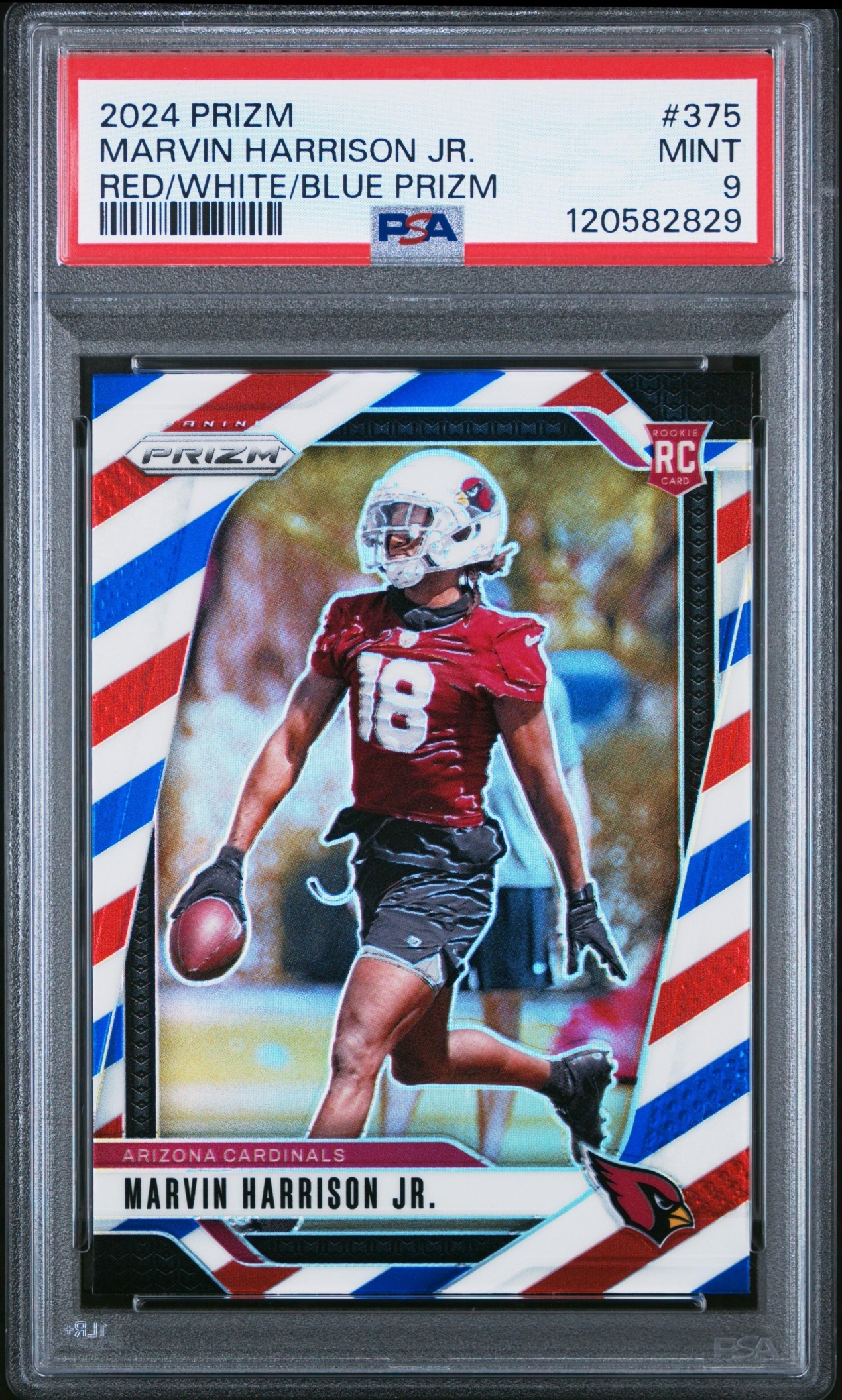 Card image for 2024 Panini Prizm Marvin Harrison Jr. Red White and Blue #375 RC Cardinals