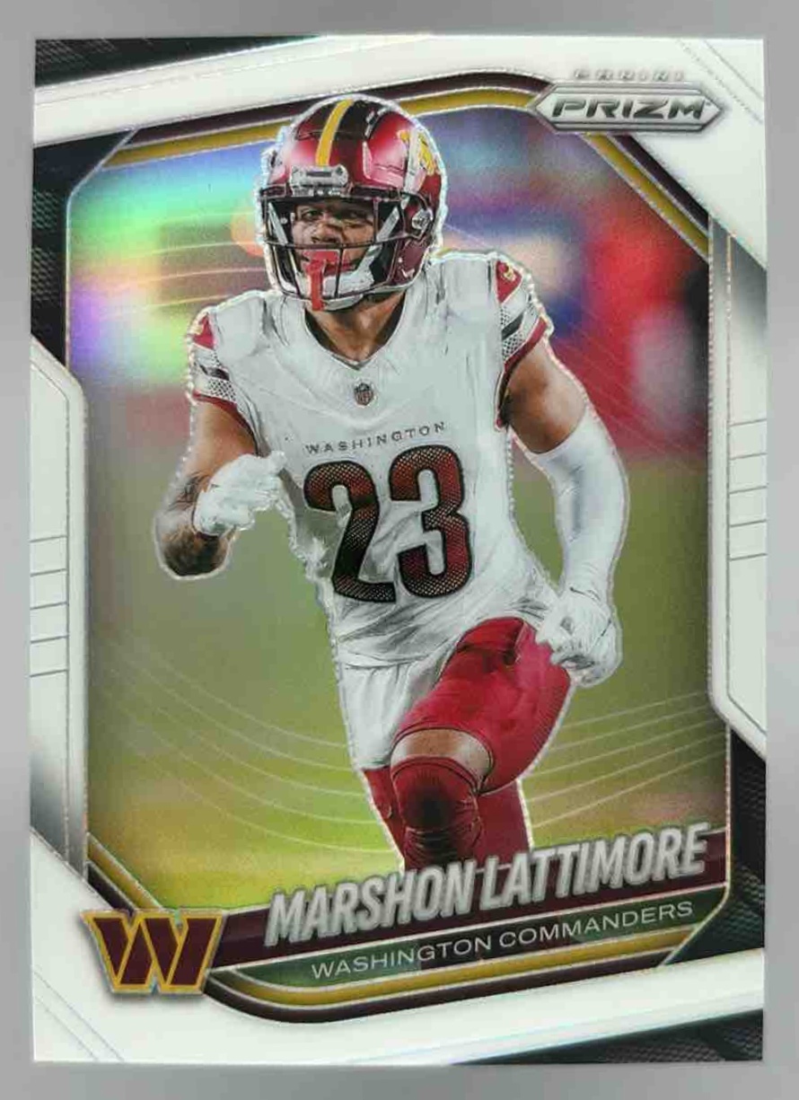 Card image for 2025 Panini Prizm Marshon Lattimore White /35 #184 Commanders