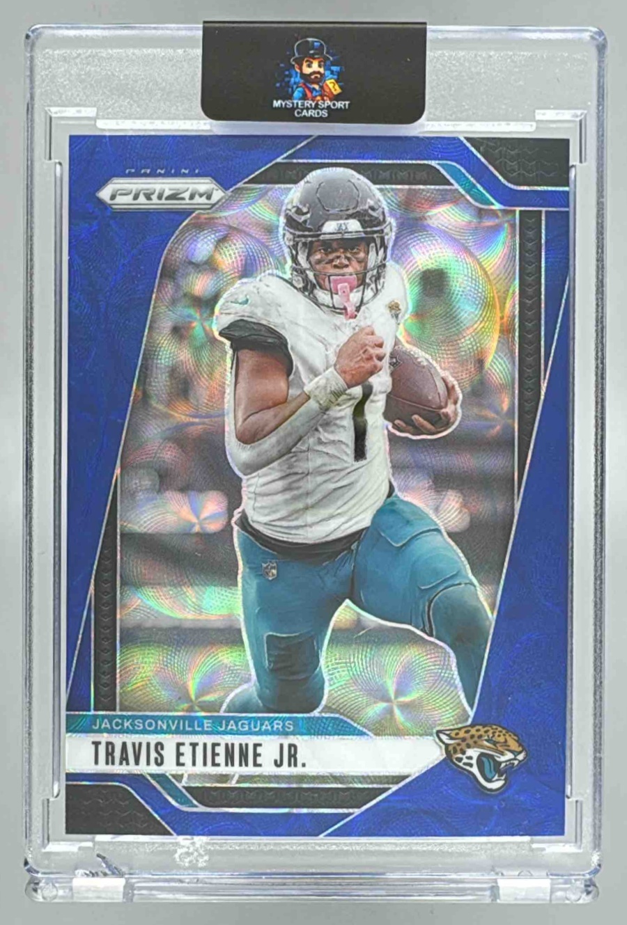 Card image for 2024 Panini Prizm Travis Etienne Jr. Choice Blue /14 #130 Jaguars