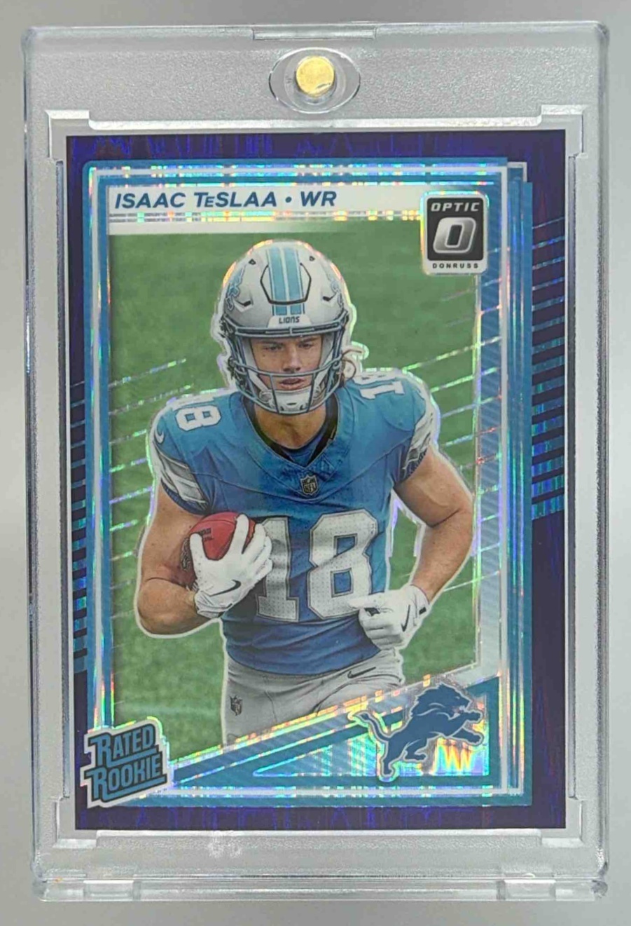 Card image for 2025 Panini Football Donruss Optic Isaac TeSlaa Rated Rookie #219 Detroit Lions