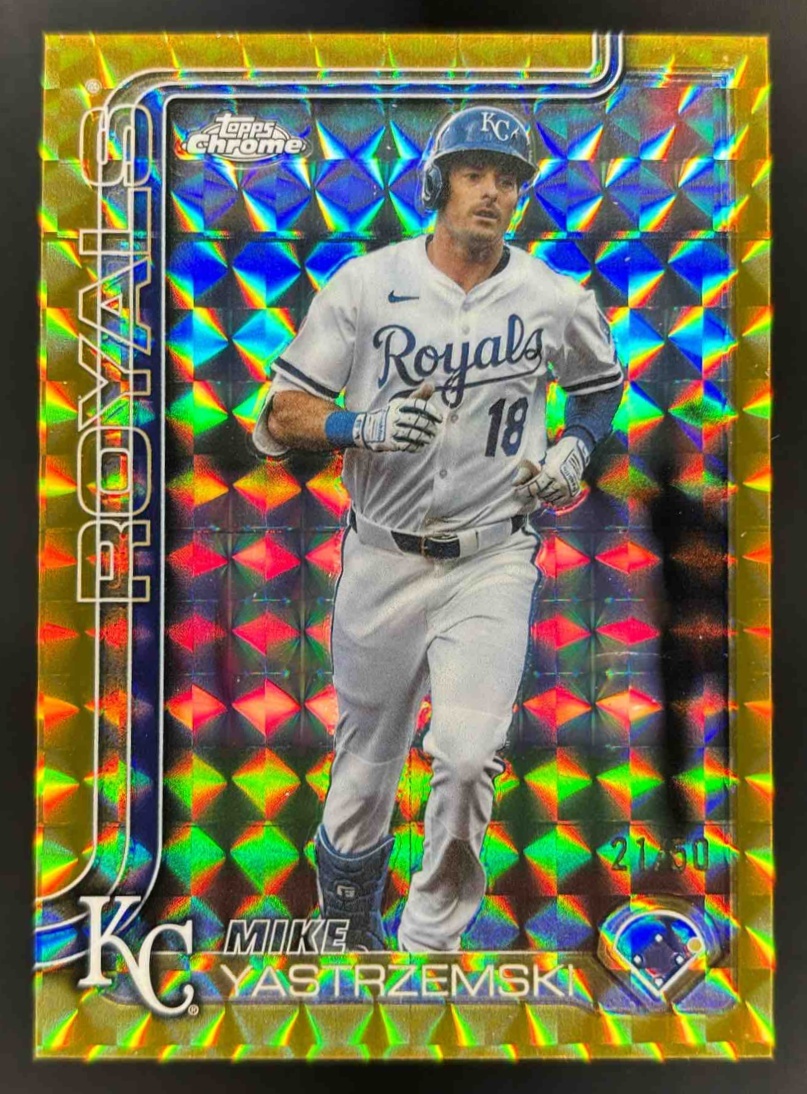 Card image for 2025 Topps Chrome Update Mike Yastrzemski Gold Geometric Refractor /50