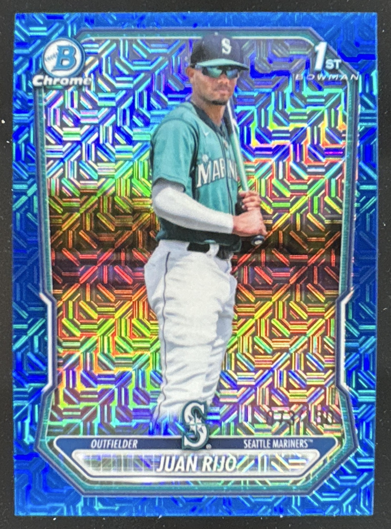 Card image for Juan Rijo 2026 Bowman Chrome Mega Box Prospects Blue Mojo Refractor /150