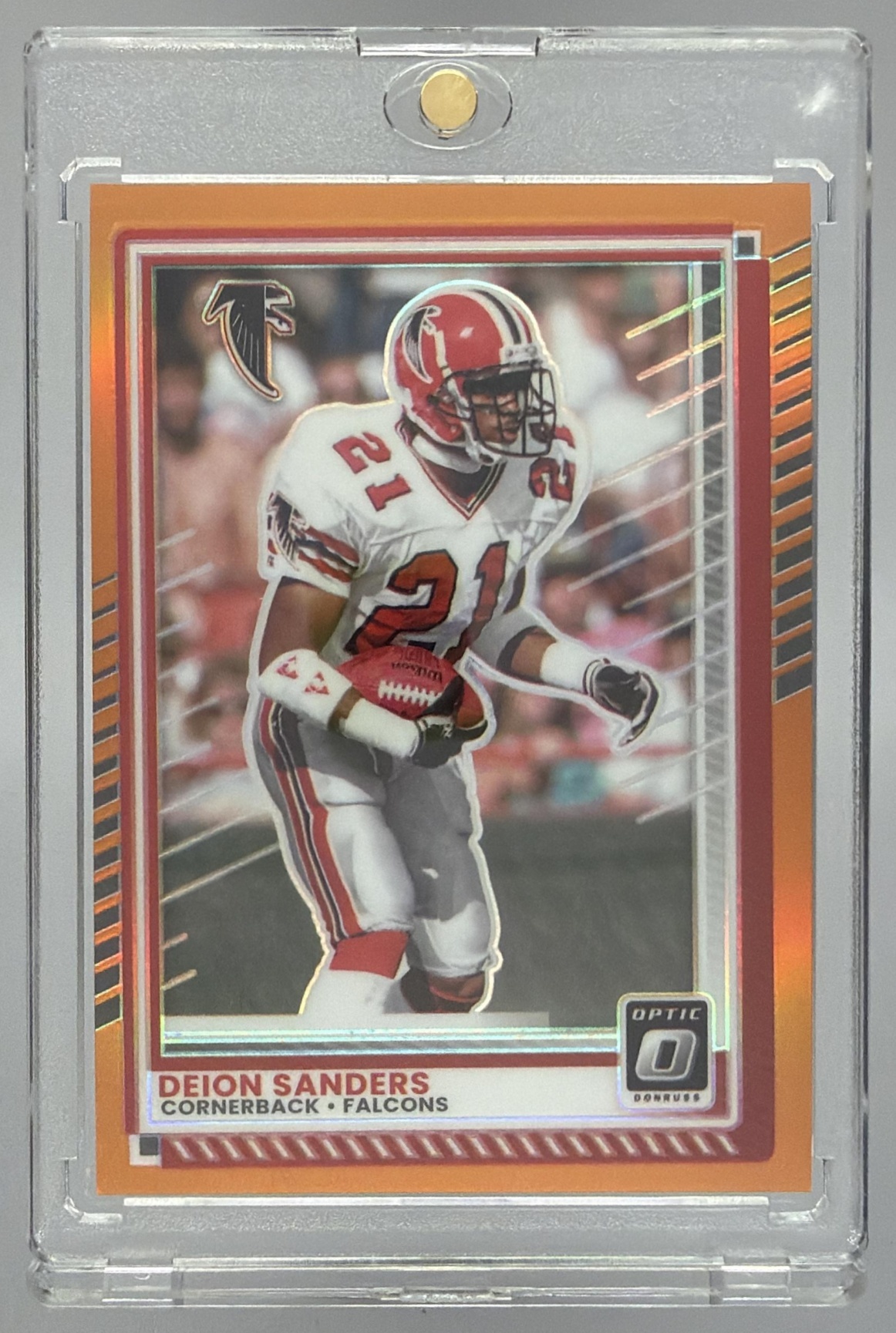 Card image for 2025 Panini Donruss Optic Deion Sanders Orange Prizm /299 #16 Falcons