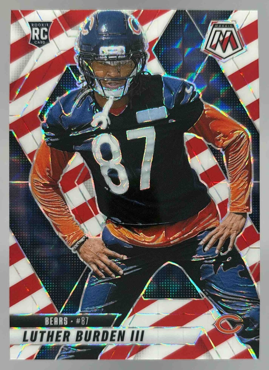 Card image for 2025 Panini Mosaic Luther Burden III Rookies Red and White Stripe Prizm #383 RC Bears