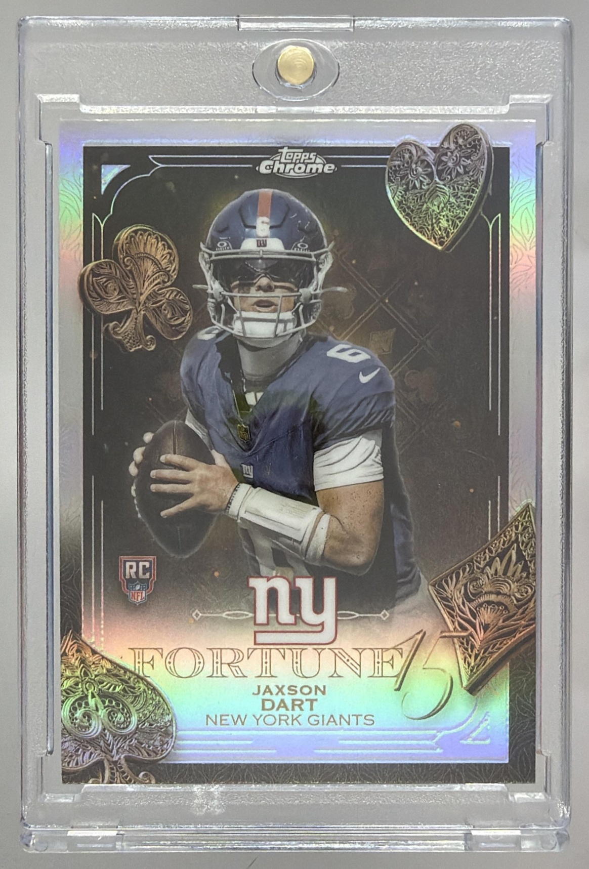 Card image for 2025 Topps Chrome Jaxson Dart Fortune 15 Refractor #F15-23 RC Giants
