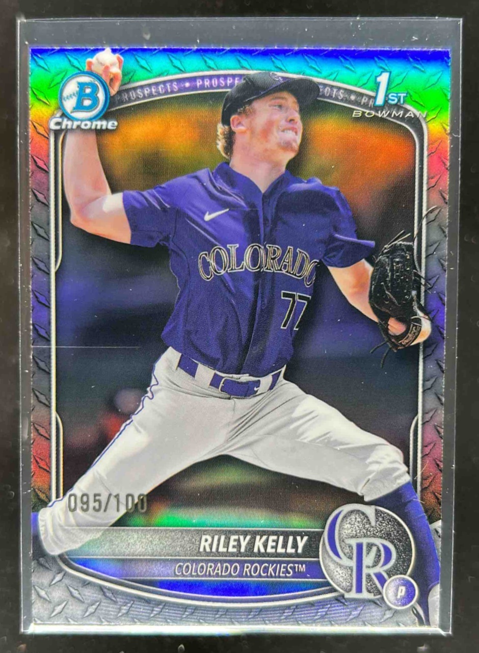 Card image for Riley Kelly 2025 Bowman Draft Chrome Steel Metal Refractor /100