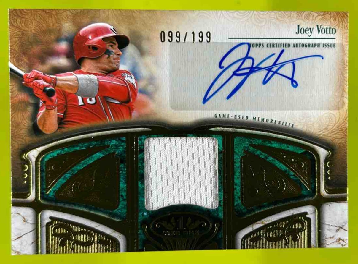 Card image for Joey Votto 2026 Topps Baseball Tier One Auto Relic /199 MEM Cincinnati Reds