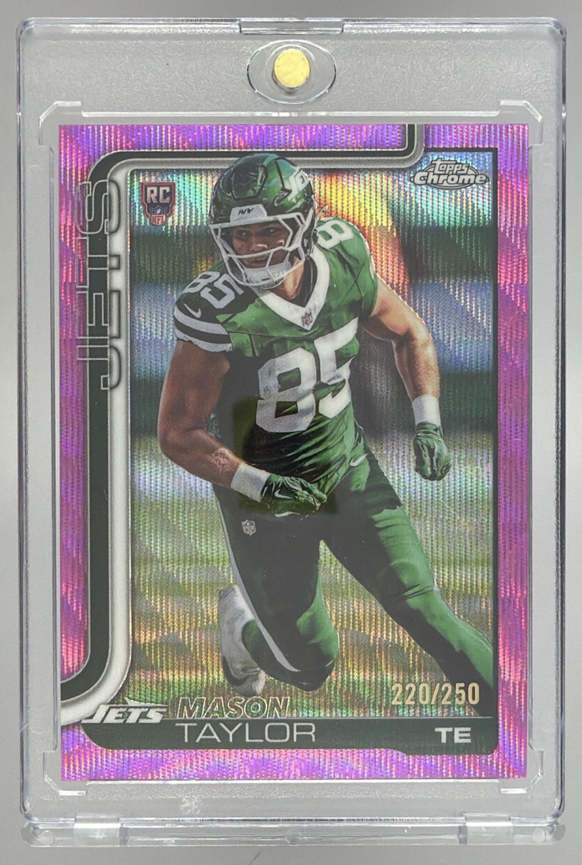 Card image for 2025 Topps Chrome Mason Taylor Rookie Pink Wave Refractor /250 #400 RC Jets