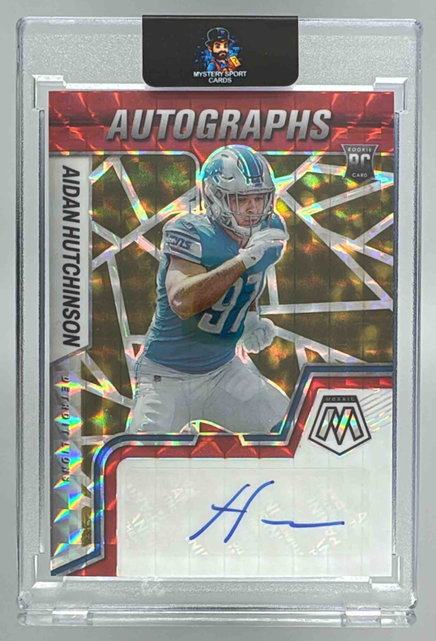 Card image for 2022 Panini Mosaic Aidan Hutchinson Rookie Auto Mosaic #RAM-AH RC Lions