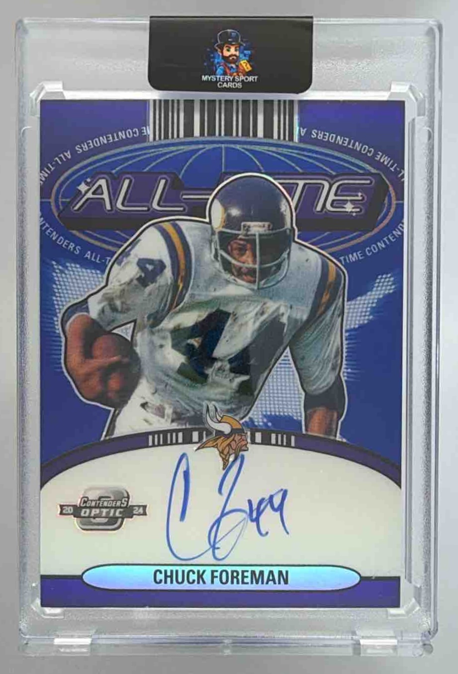 Card image for 2025 Panini Donruss Optic Chuck Foreman 2024 Playoff Contenders Football - All-Time Contender #1 Vikings