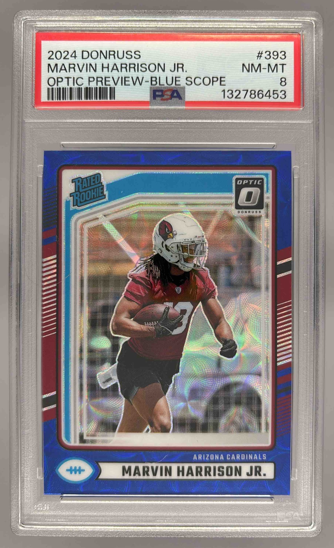 Card image for 2024 Panini Donruss Marvin Harrison Jr. Optic Rated Rookie Preview Blue Scope #393 Cardinals