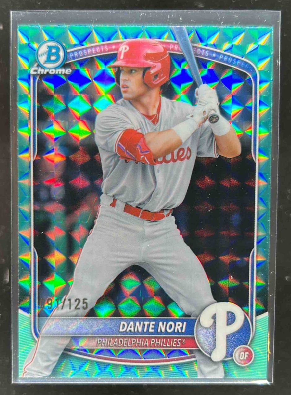 Card image for Dante Nori 2025 Bowman Draft Chrome Aqua Geometric Refractor /125