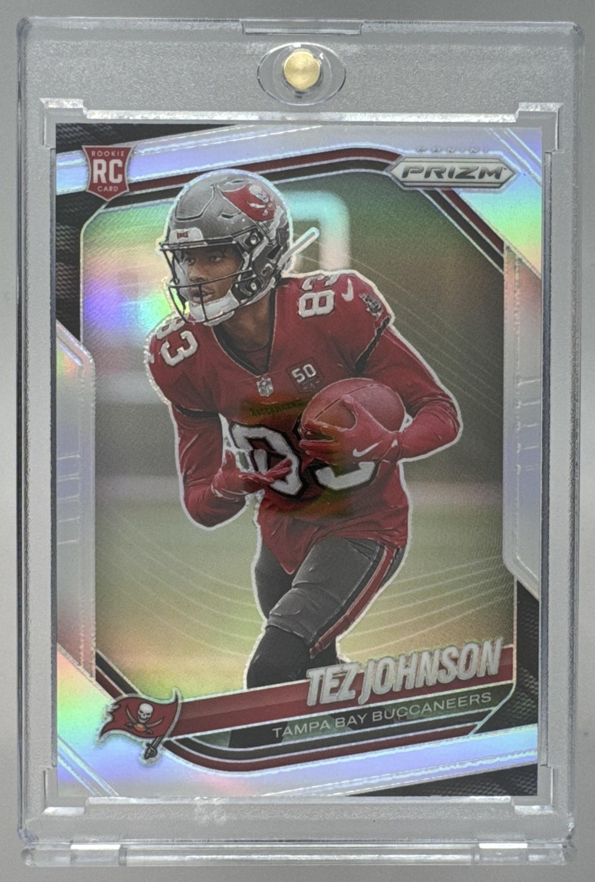 Card image for 2025 Panini Football Prizm Tez Johnson #381 RC Tampa Bay Buccaneers