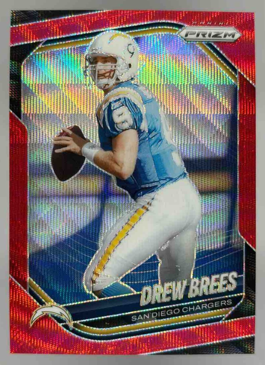 Card image for 2025 Panini Football Prizm Drew Brees Red Wave /149 #266 San Diego Chargers