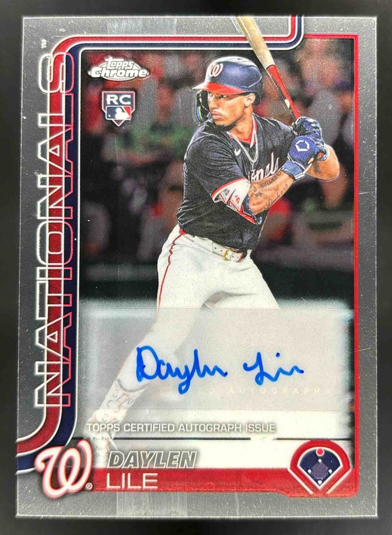 Card image for 2025 Topps Chrome Update Daylen Lile Auto #AC-DL RC Nationals