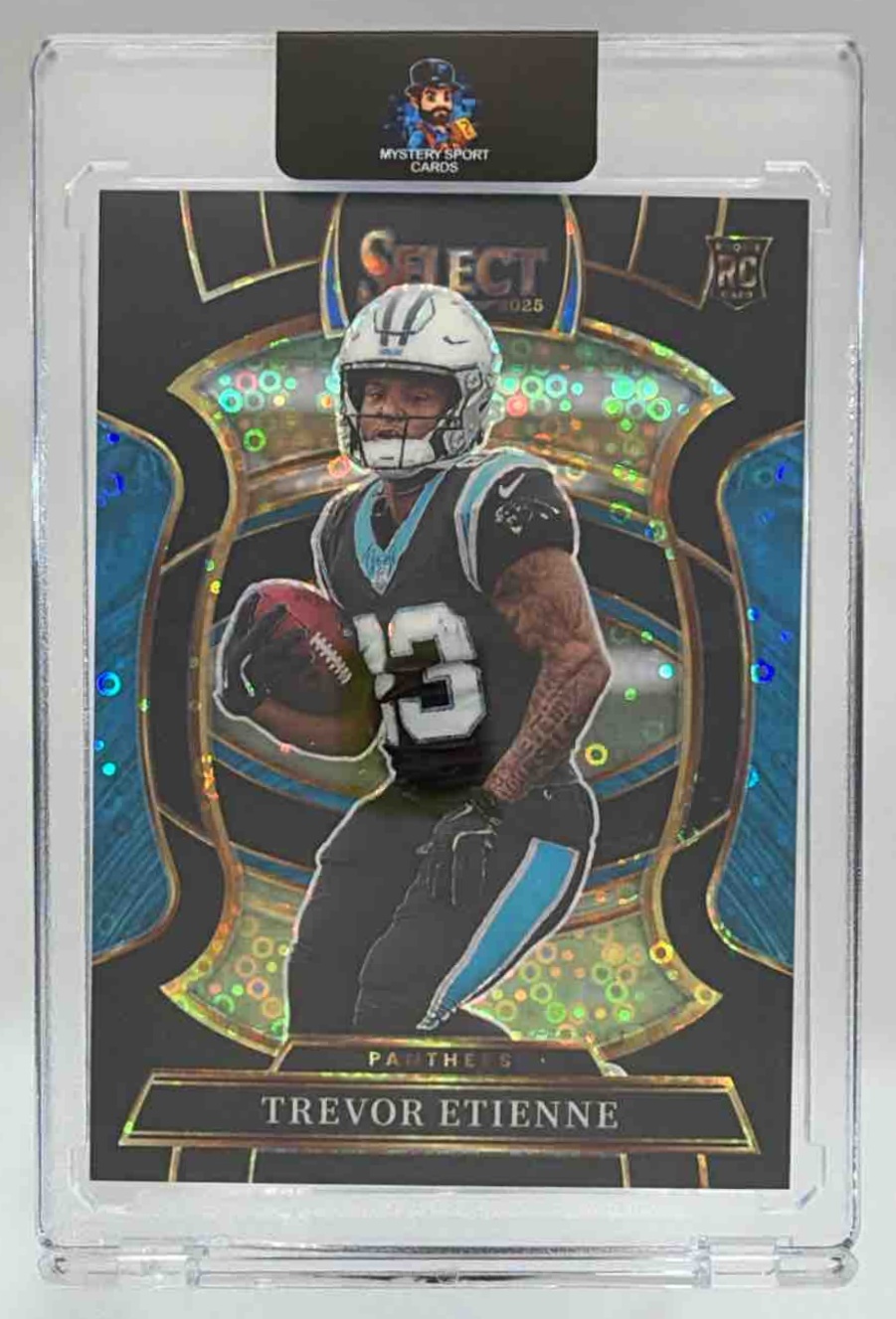 Card image for 2025 Panini Select Trevor Etienne Concourse Black Disco Prizm 1/1 #45 RC Panthers
