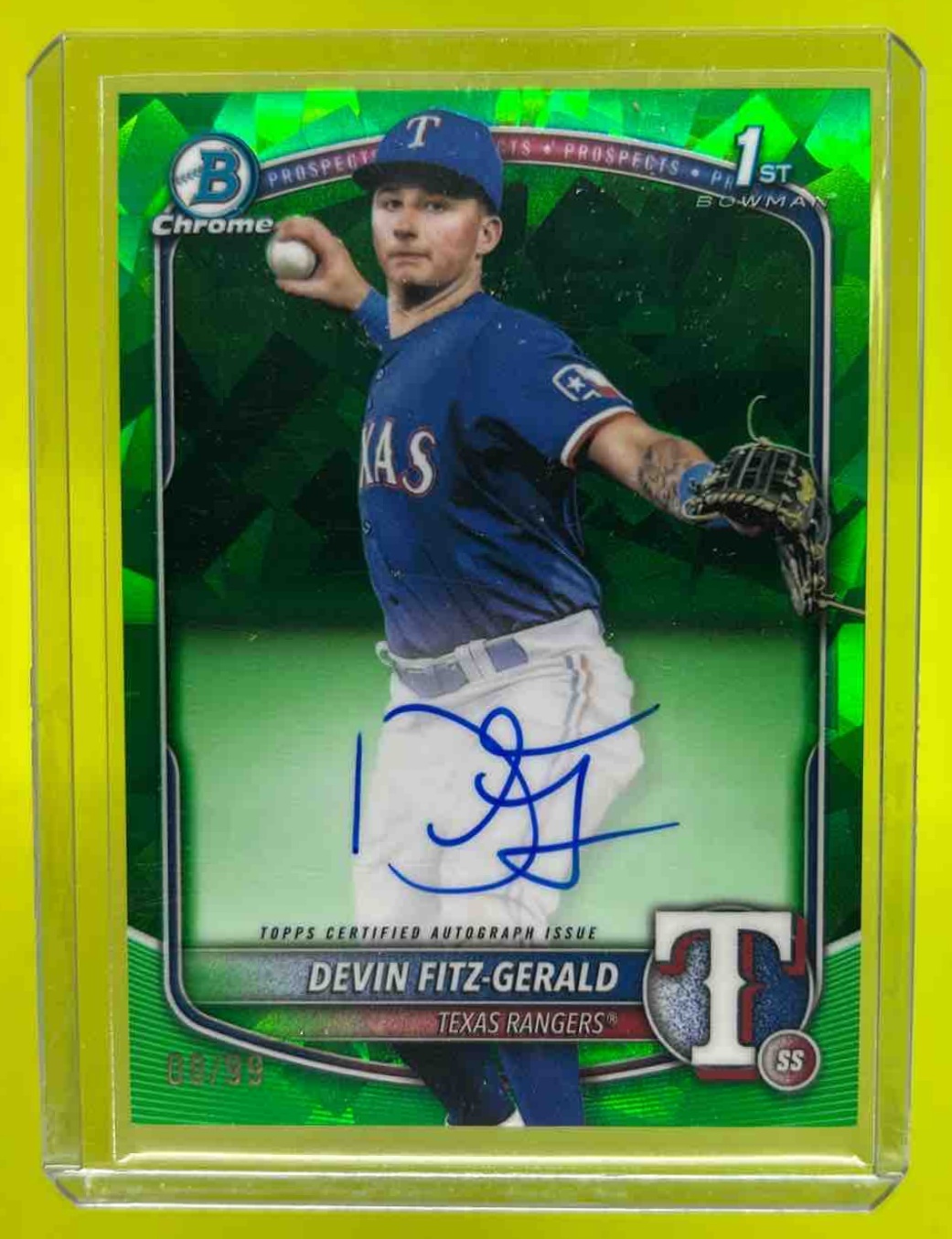 Devin Fitz-Gerald 2025 Bowman Chrome Sapphire Prospect Auto Green Refractor /99