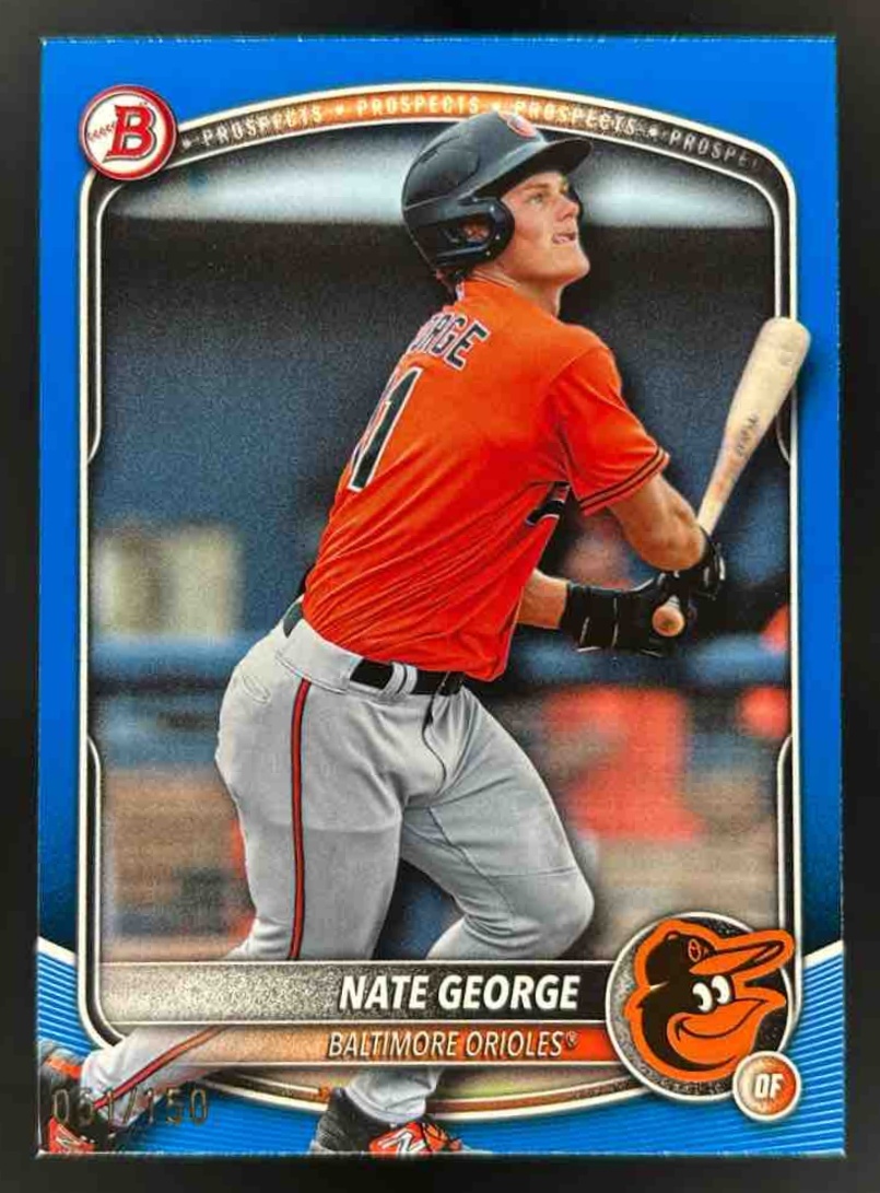 Card image for 2025 Bowman Draft Nate George Blue Border /150 #BD-113 Orioles
