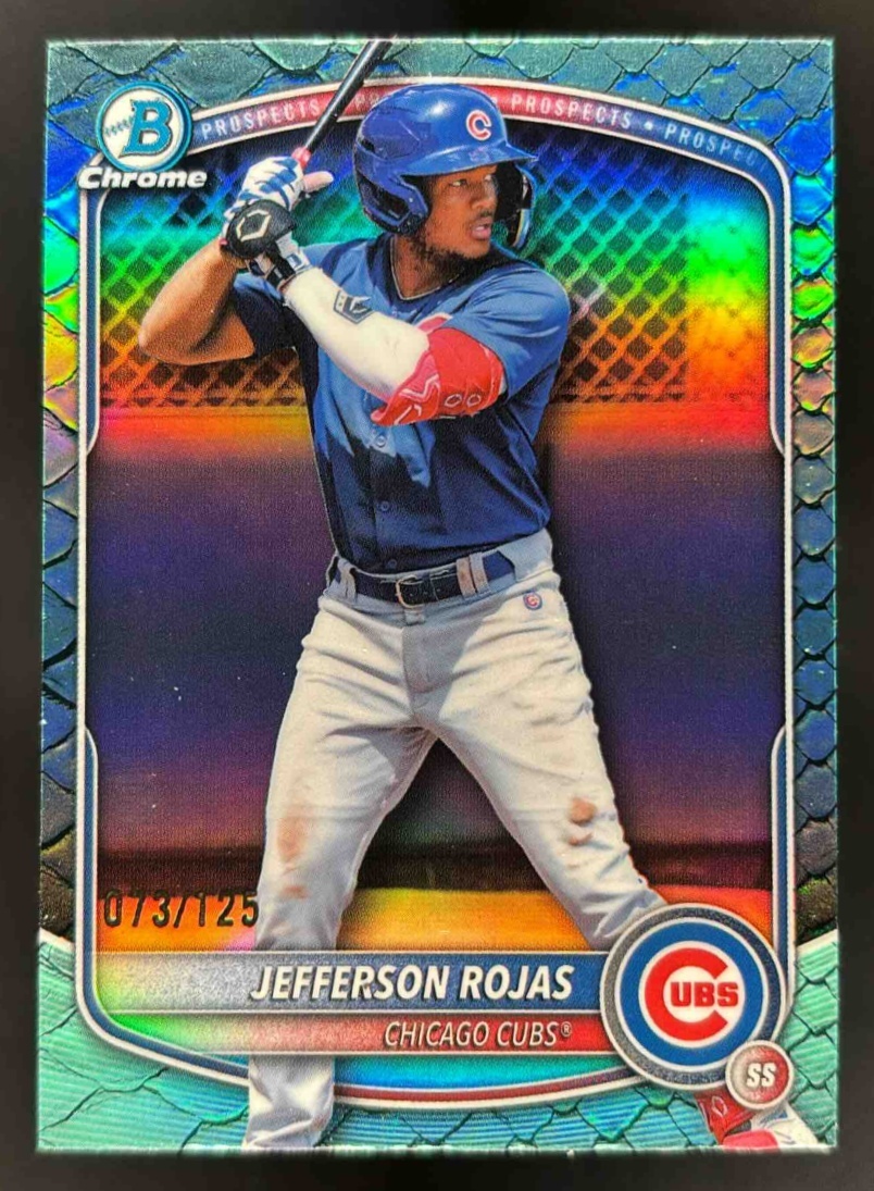 Card image for 2025 Bowman Draft Jefferson Rojas Chrome Aqua Reptilian Refractor /125