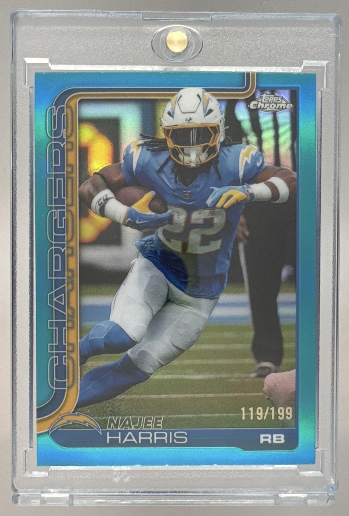 Card image for 2025 Topps Chrome Najee Harris Aqua Wave Refractor /199 #161 Chargers