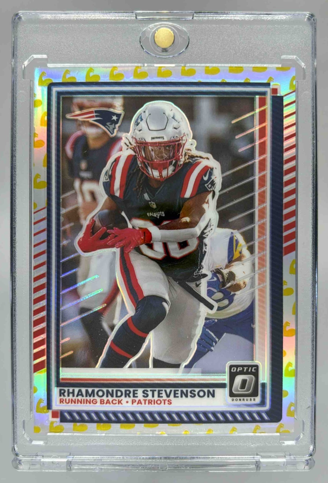 Card image for 2025 Panini Donruss Optic Rhamondre Stevenson Flex Prizm /199 #51 Patriots