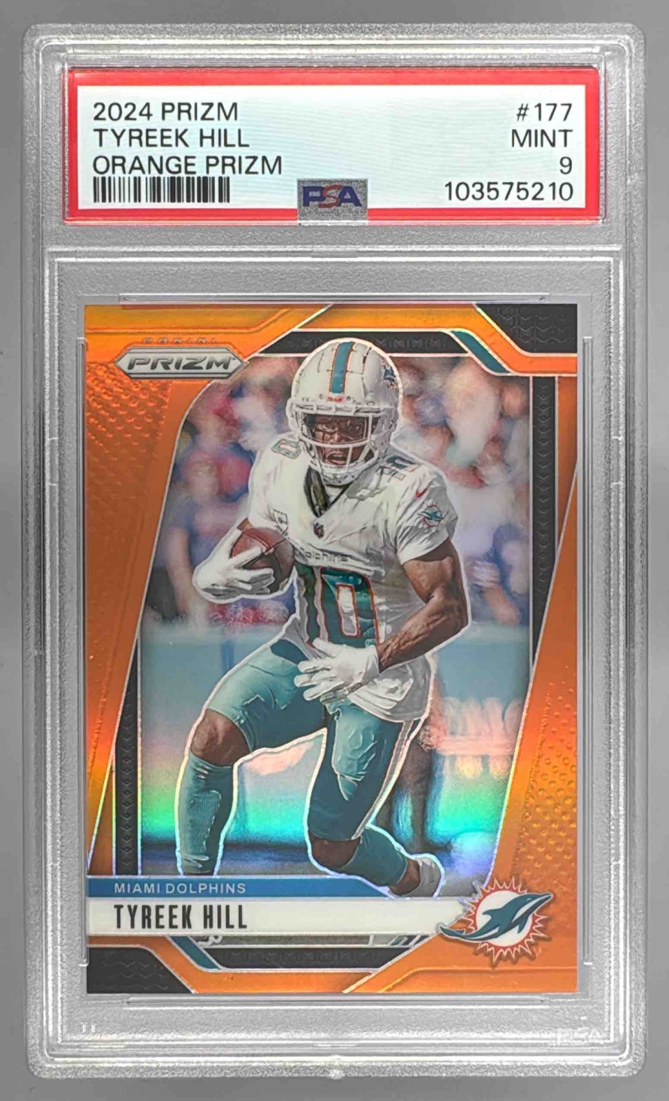 Card image for 2024 Panini Football Prizm Tyreek Hill Orange /249 #177 Miami Dolphins