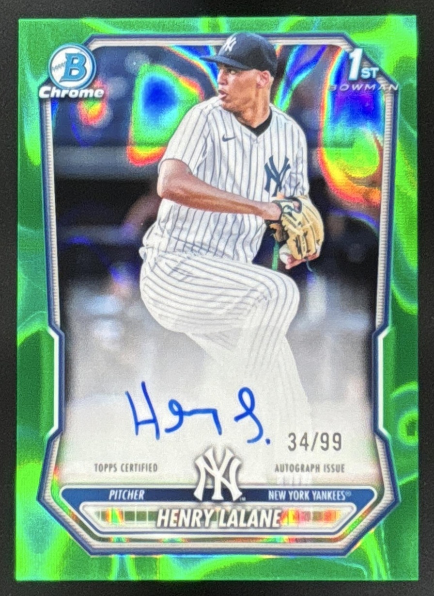 Card image for 2026 Bowman Henry Lalane Chrome Auto Green Lava Refractor /99 1st Prospect