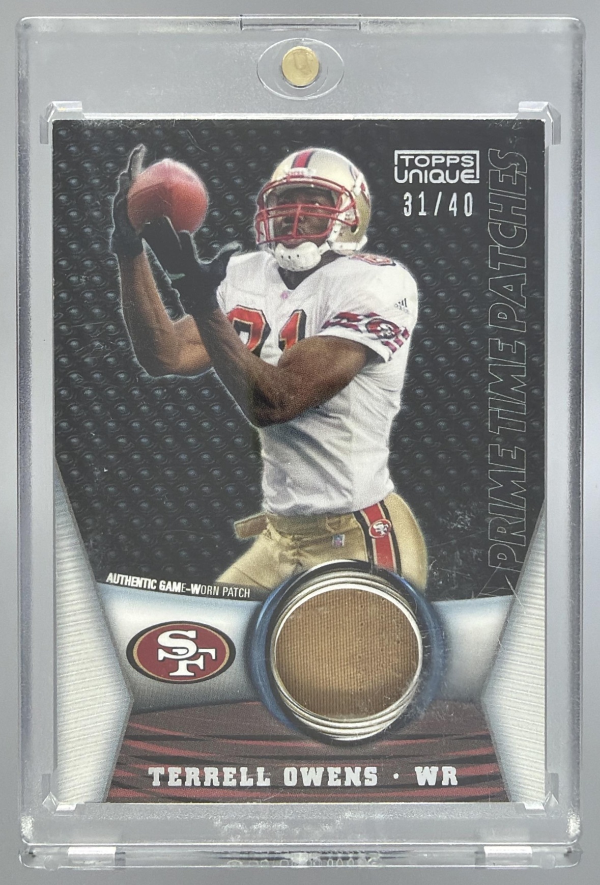 Card image for 2009 Topps Unique Terrell Owens Prime Time Patches /40 #PTP-109 49ers