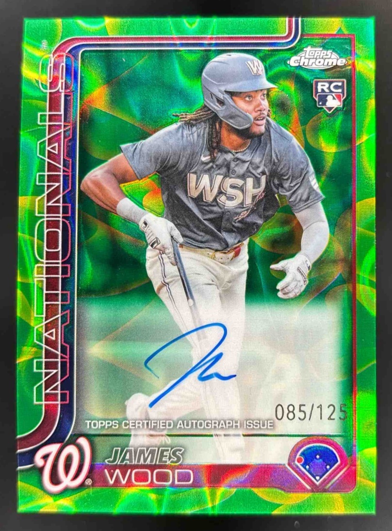 Card image for 2025 Topps Chrome Update James Wood Lava Lamp Auto Green/Yellow Refractor /125