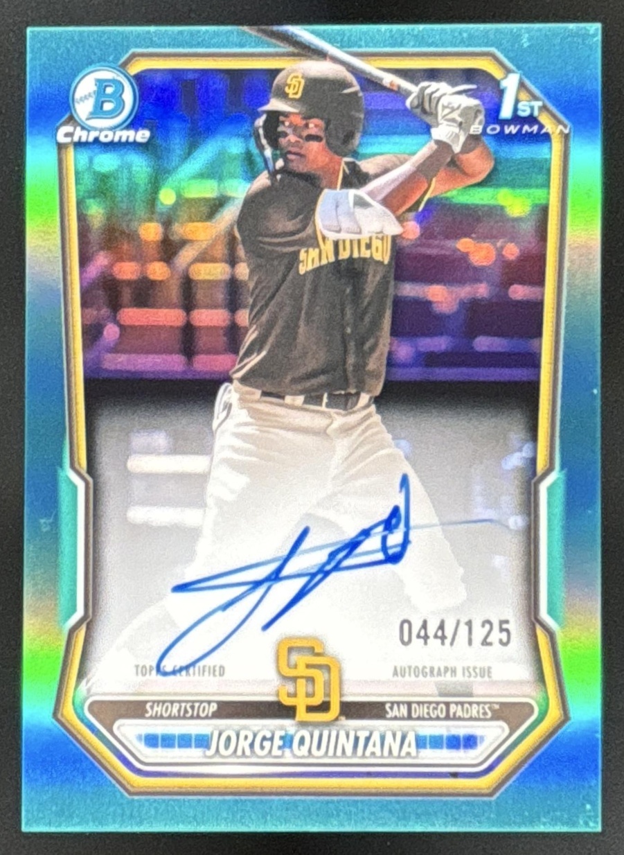 Card image for 2026 Bowman Jorge Quintana Chrome Auto Aqua Refractor /125 1st Prospect