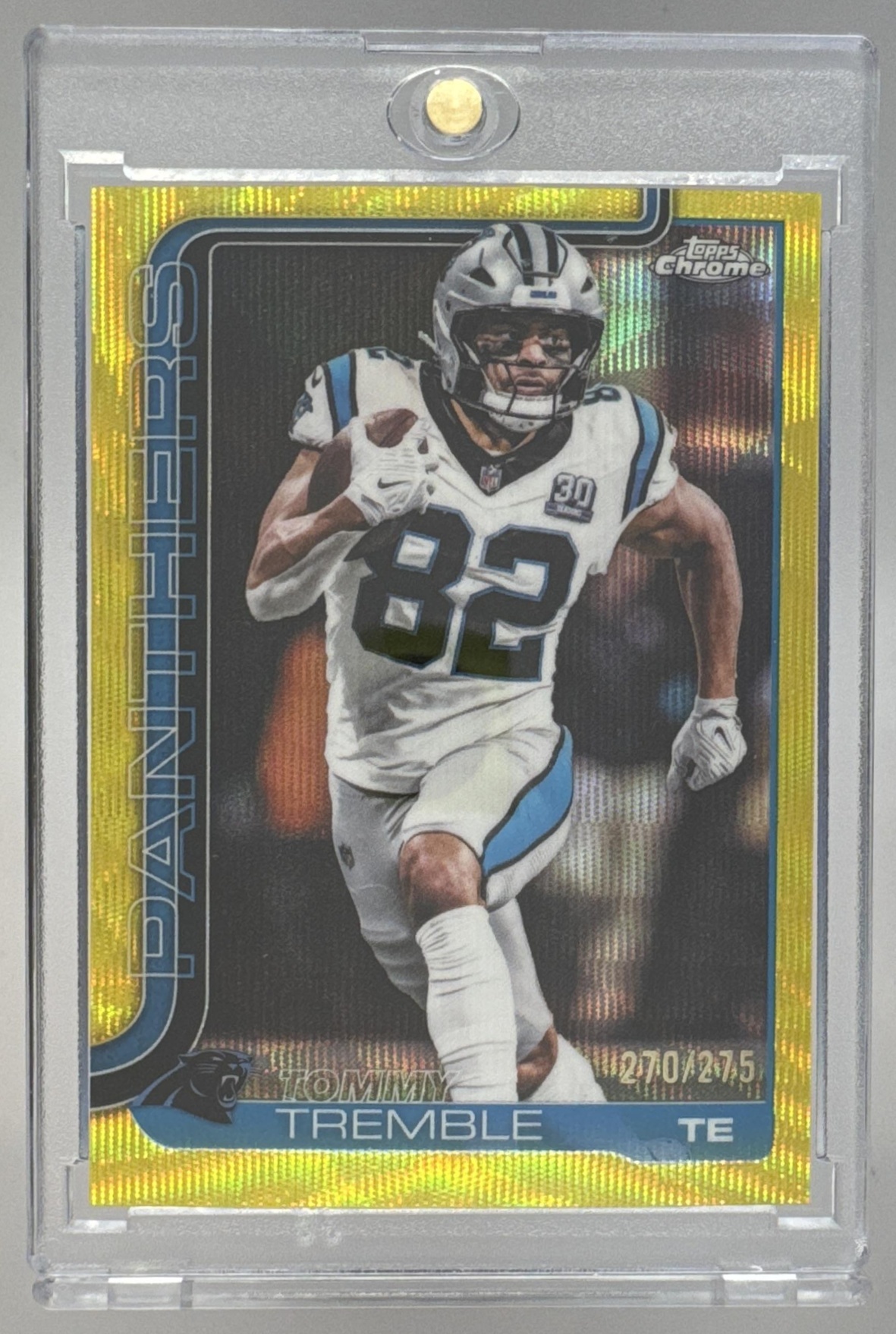 Card image for 2025 Topps Chrome Tommy Tremble Yellow Wave Refractor /275 #44 Panthers